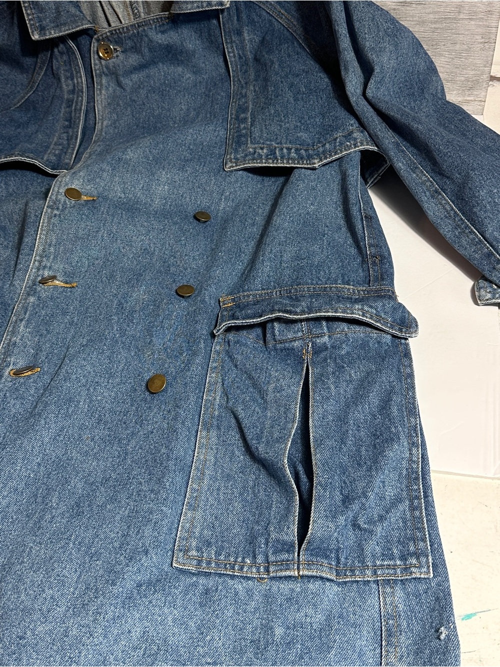 Vintage 80’s Avon Fashions Denim women's Double-Breasted Trench Coat size M - Picture 7 of 14